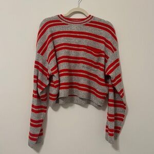 American Vintage Women's Red & White Striped Crop Sweater